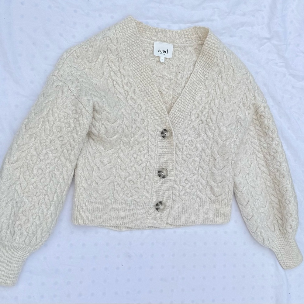 Seed Heritage Wool Button Up Knit Cardigan Oat - 100% Merino Wool Size Xs
